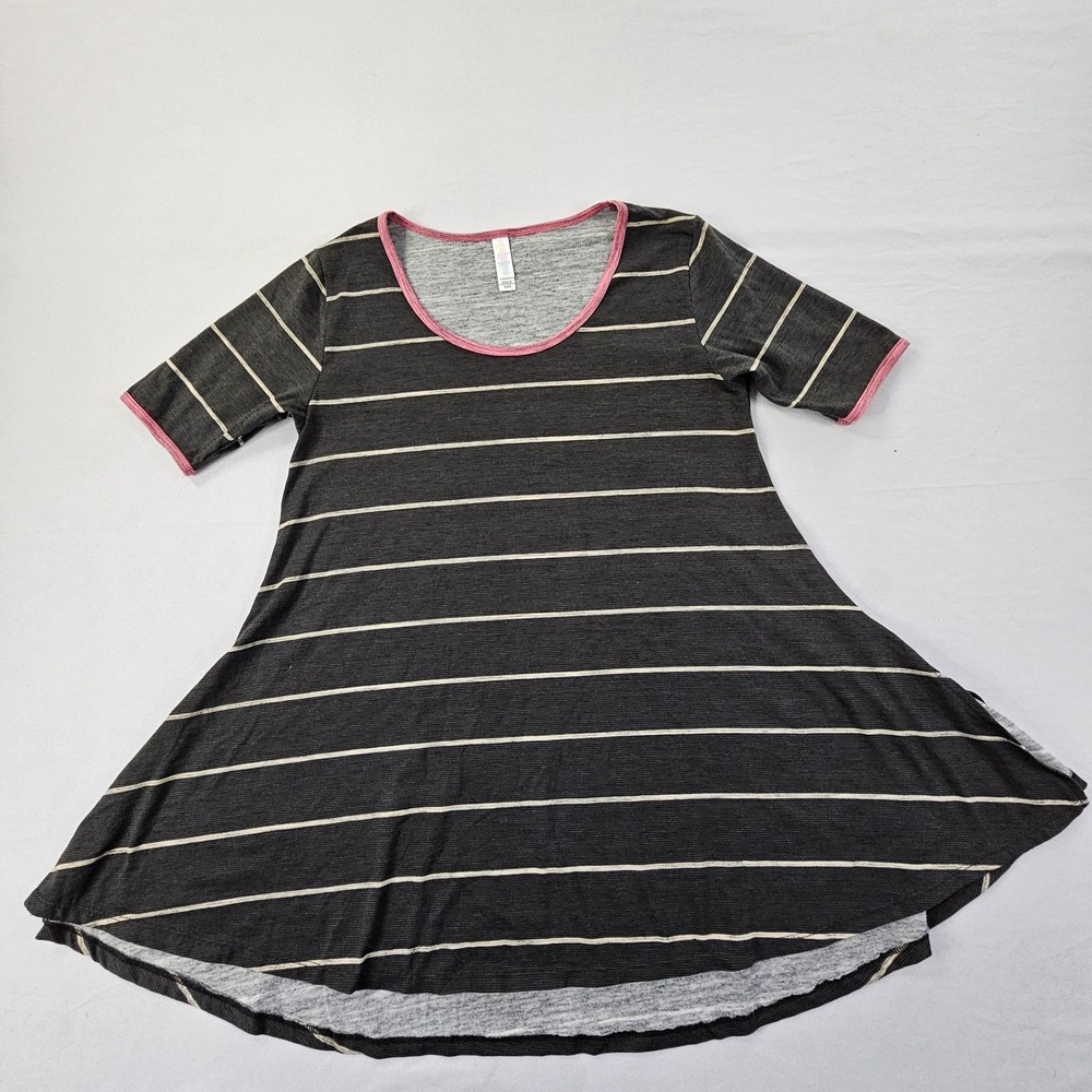 LuLaRoe Gray Striped Swing Style Side Slits Tri-Blend T-Shirt Women's XXS‎